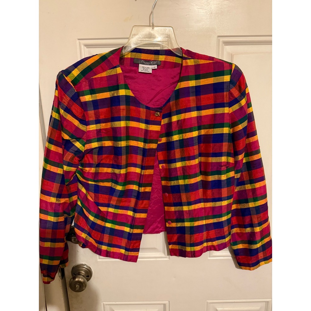 Maggy L Women's Size 12‎ Plaid Silk Blazer Jacket Bright Colors